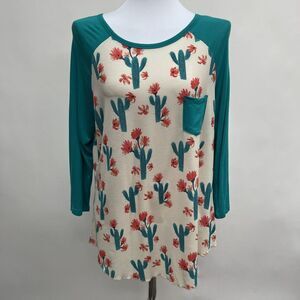 Cowgirl Hardware CH Women's Top Large Ivory Red Green Cactus Floral Flowers